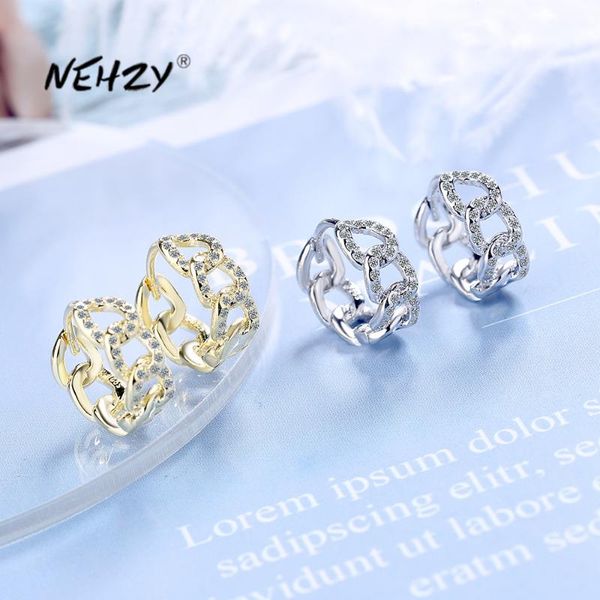 nehzy 925 sterling silver new women's fashion jewelry simple crystal zircon hollow chain earrings