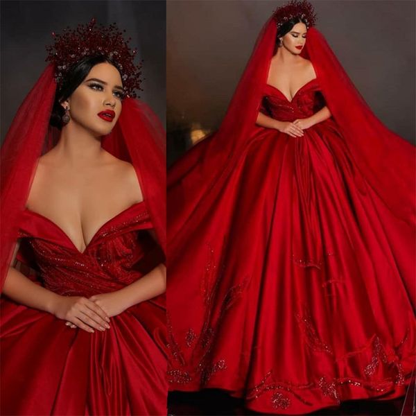 2020 arabic red wedding dresses sequins off shoulder satin vintage bridal gowns plus size vestido de novia, White
2020 arabic red wedding dresses sequins off shoulder satin vintage bridal gowns plus size vestido de novia, White