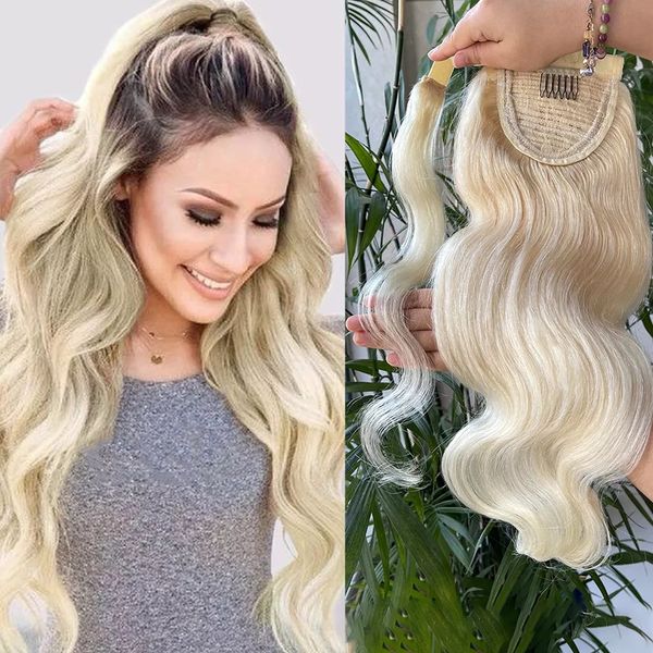 613 bdoy wave human hair ponytail wrap around clip in pony tail extensions for women bleach blonde 120g, Black
613 bdoy wave human hair ponytail wrap around clip in pony tail extensions for women bleach blonde 120g, Black