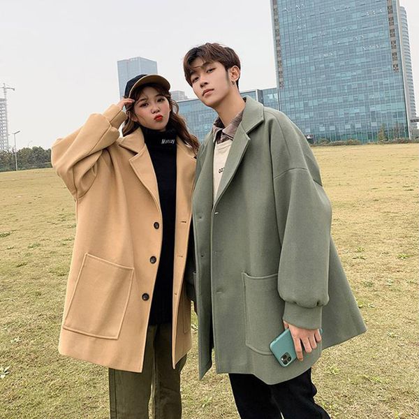 autumn winter new windbreaker men's medium and long thickened korean trend versatile loose casual woolen couple's coat, Tan;black
autumn winter new windbreaker men's medium and long thickened korean trend versatile loose casual woolen couple's coat, Tan;black