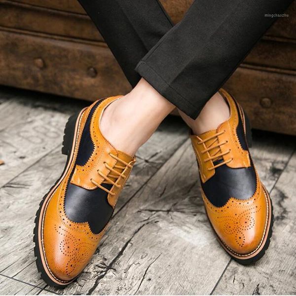 dress shoes oxford men brogues lace-up bullock business wedding male formal h1791, Black