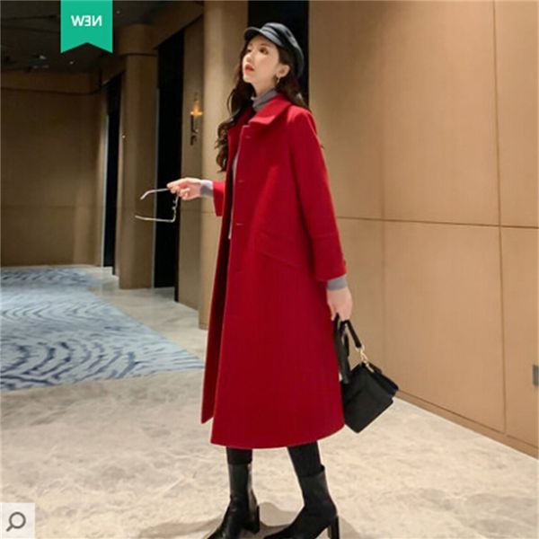 women's autumn winter pure color woolen coat female vintage single breasted outware chic blouse tb3452, Black
women's autumn winter pure color woolen coat female vintage single breasted outware chic blouse tb3452, Black