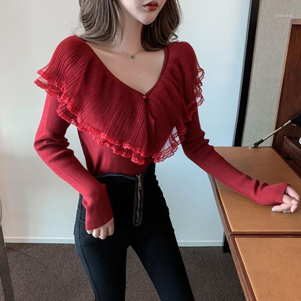 spring/winter 2020 new women sweet lotus leaf edge knitted sweater tight-fitting v-neck long-sleeved knitted shirt fairy 1, White;black
spring/winter 2020 new women sweet lotus leaf edge knitted sweater tight-fitting v-neck long-sleeved knitted shirt fairy 1, White;black