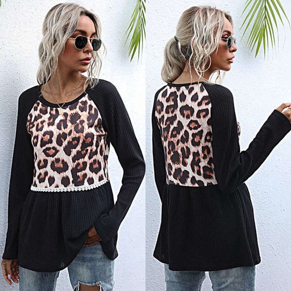 length casual medium leopard t-shirt stitching for women's autumn slim and versatile bottoming shirt, Black;gray
length casual medium leopard t-shirt stitching for women's autumn slim and versatile bottoming shirt, Black;gray