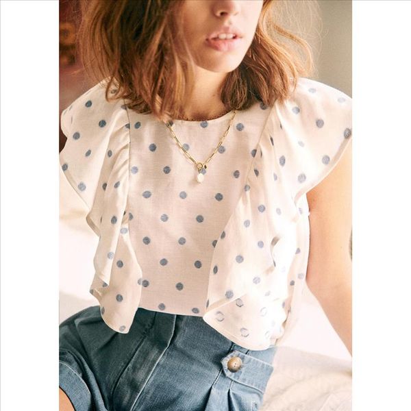 sleeveless polka dot ruffles blouses round neck backless chic button shirt women clothes summer 2020 casual vintage, White
sleeveless polka dot ruffles blouses round neck backless chic button shirt women clothes summer 2020 casual vintage, White