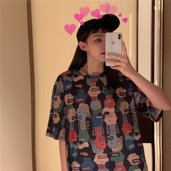 2021 new cotton summer medium korean version cartoon retropersonality head female sleeve short t-shirt ss8j, White
2021 new cotton summer medium korean version cartoon retropersonality head female sleeve short t-shirt ss8j, White