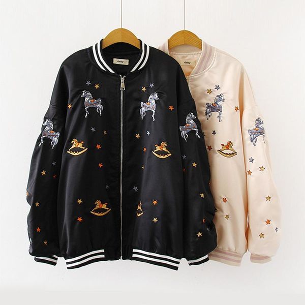 embroidery bomber jacket women clothing zipper plus size loose streetwear coats casual baseball uniform jackets ladies outwear1, Black;brown
embroidery bomber jacket women clothing zipper plus size loose streetwear coats casual baseball uniform jackets ladies outwear1, Black;brown