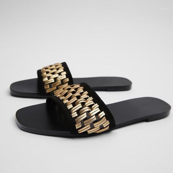 summer 2020 new flat slides sandals women golden knit outside flat beach slipper fashion women's holiday massage slides shoes 401, Black
summer 2020 new flat slides sandals women golden knit outside flat beach slipper fashion women's holiday massage slides shoes 401, Black