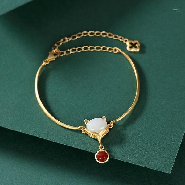 s925 sterling silver gold hetian jade south red agate vintage personality temperament ladies bracelet jewelry1, Golden;silver
s925 sterling silver gold hetian jade south red agate vintage personality temperament ladies bracelet jewelry1, Golden;silver