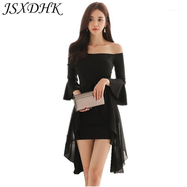 jsxdhk korean women off shoulder party dress 2020 autumn black chiffon patchwork three flare sleeve slash neck dovetail dress1, Black;gray
jsxdhk korean women off shoulder party dress 2020 autumn black chiffon patchwork three flare sleeve slash neck dovetail dress1, Black;gray