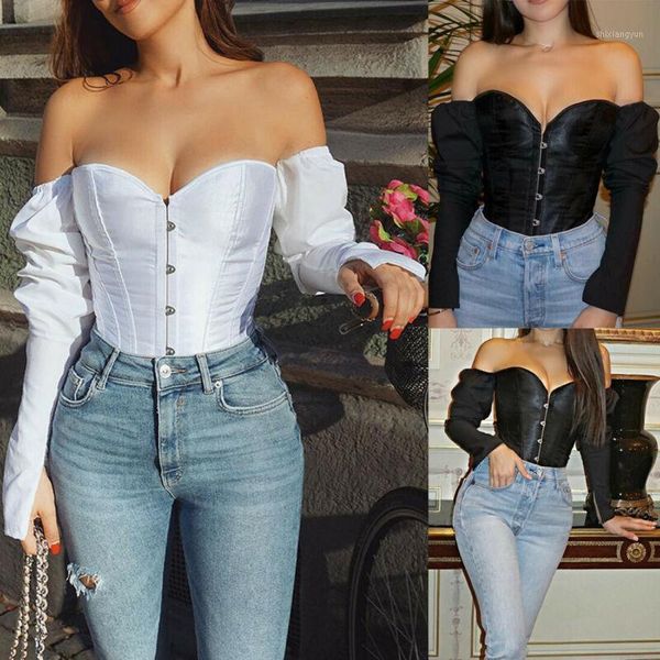 2020 fashion women long sleeve off shoulder shirts bustier corset strap casual blouse 1, White
2020 fashion women long sleeve off shoulder shirts bustier corset strap casual blouse 1, White