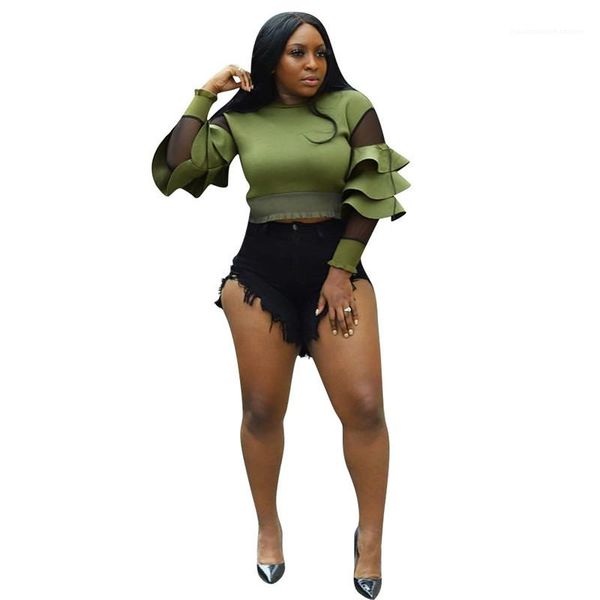 mesh panelled fashion ladies crew neck slim womens clothes ruffle designer womens tshirts casual, White
mesh panelled fashion ladies crew neck slim womens clothes ruffle designer womens tshirts casual, White