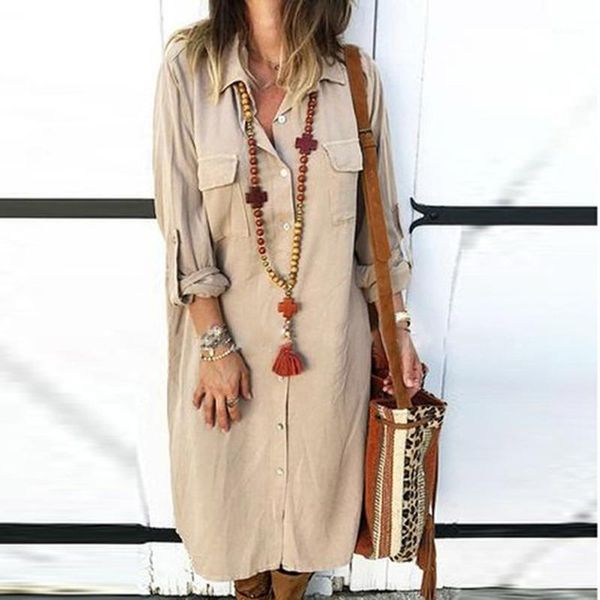 2020 new fashion women's dress buttoned khaki solid color dresses summer casual rolled up long-sleeved shirt pocket dress1, Black;gray
2020 new fashion women's dress buttoned khaki solid color dresses summer casual rolled up long-sleeved shirt pocket dress1, Black;gray
