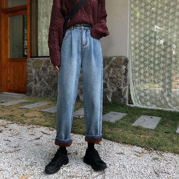 autumn and winter new versatile korean style loose plush college students straight tube jeans pants trend, Blue
autumn and winter new versatile korean style loose plush college students straight tube jeans pants trend, Blue