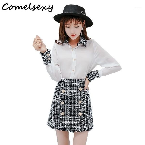 2018 winter elegant women 2 piece set women tweed tassels chiffon shirt + gold double-breasted woolen pencil mini skirt suit1, Gray
2018 winter elegant women 2 piece set women tweed tassels chiffon shirt + gold double-breasted woolen pencil mini skirt suit1, Gray