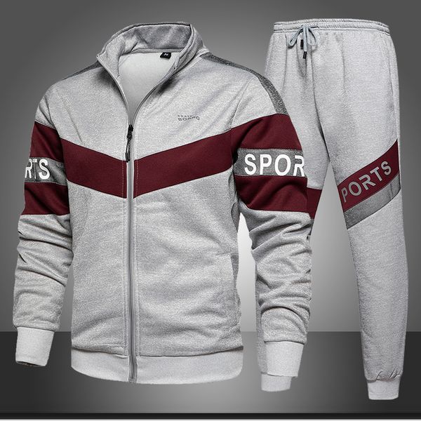 2 pieces autumn men's training clothes of sports men wear 2020 tracksuit vjzk, Gray