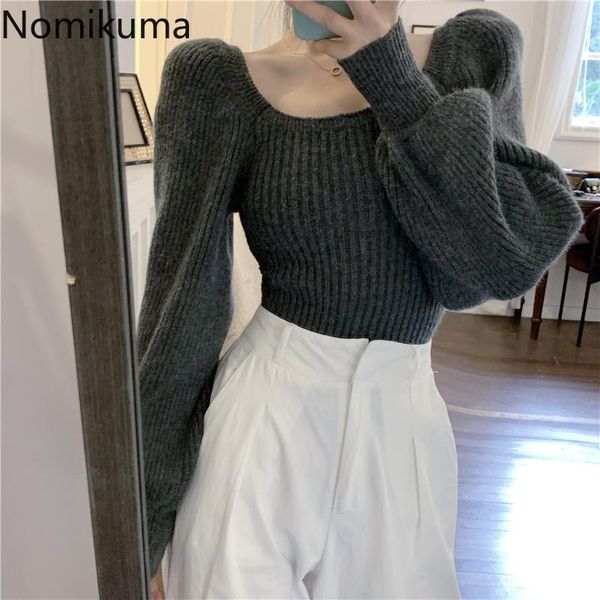 women's sweaters nomikuma slim sweater women solid color square collar long sleeve knitted pullover jumpers korean fashion chic 3d501, White;black
women's sweaters nomikuma slim sweater women solid color square collar long sleeve knitted pullover jumpers korean fashion chic 3d501, White;black