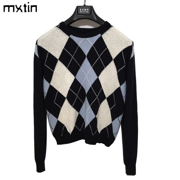 vintage stylish geometric rhombic pullover knitted sweater women 2020 fashion long sleeve outwear england style c1121, White;black
vintage stylish geometric rhombic pullover knitted sweater women 2020 fashion long sleeve outwear england style c1121, White;black