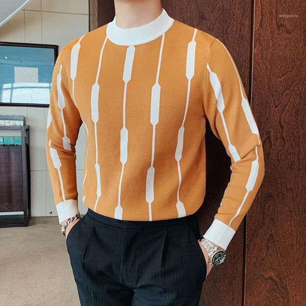 half-turtleneck long-sleeved sweater white yellow 2021 british contrast color striped knitted sweater men herren pullover winter1, White;black
half-turtleneck long-sleeved sweater white yellow 2021 british contrast color striped knitted sweater men herren pullover winter1, White;black