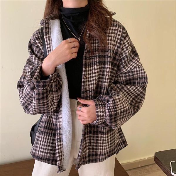 zoki warm women plaid shirt winter thick velvet lining loose long sleeve ladies blouse turn down collar vintage blusas de mujer, White
zoki warm women plaid shirt winter thick velvet lining loose long sleeve ladies blouse turn down collar vintage blusas de mujer, White