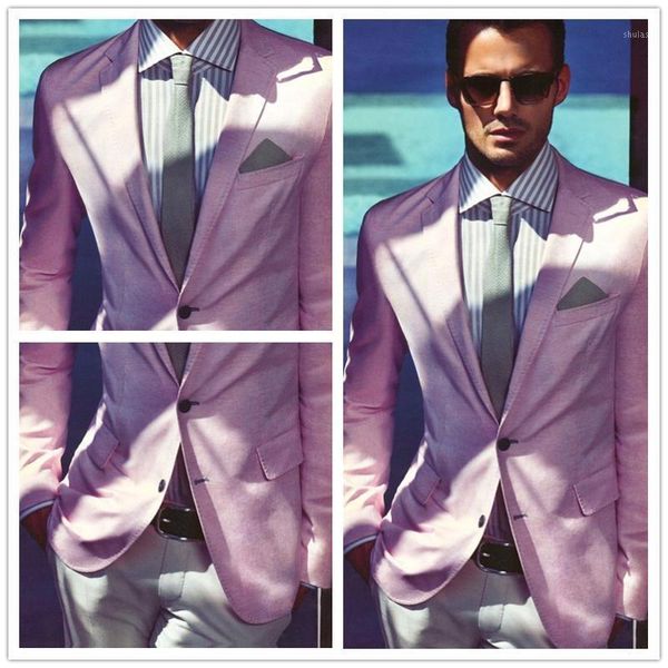 2020 pink linen beach wedding groom tuxedos 2 pieces slim fit mens wedding prom suits groomsman casual suit blazer masculino1, White;black 
2020 pink linen beach wedding groom tuxedos 2 pieces slim fit mens wedding prom suits groomsman casual suit blazer masculino1, White;black