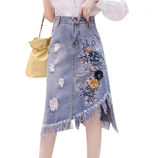 2020 spring summer women denim skirt high waist tassel embroidered hole irregular skirt elegant vintage female skirts j1621, Black
2020 spring summer women denim skirt high waist tassel embroidered hole irregular skirt elegant vintage female skirts j1621, Black