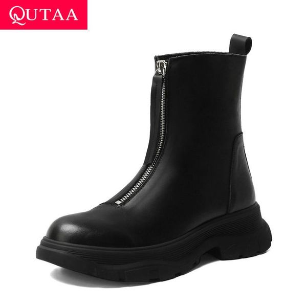 boots qutaa 2021 round toe front zipper ankle autumn winter cow leather women shoes square heel fashion short size 34-41, Black
boots qutaa 2021 round toe front zipper ankle autumn winter cow leather women shoes square heel fashion short size 34-41, Black