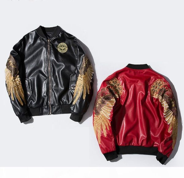 2018 leather jacket embroidery gold wings pu men's jacket ma-1 stand collar fashion outwear men coat bomber jacket, Black
2018 leather jacket embroidery gold wings pu men's jacket ma-1 stand collar fashion outwear men coat bomber jacket, Black