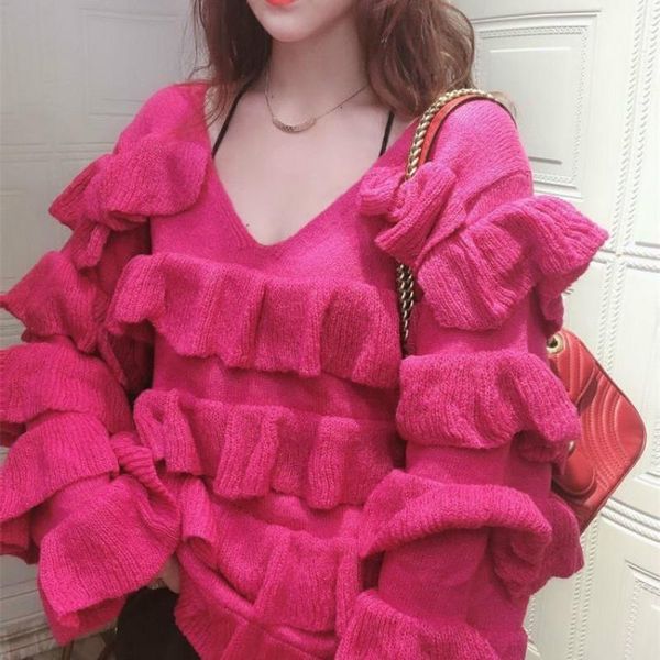 women's sweaters 2021 women autumn winter elegant knitted blouses lady v-neck ruffles long sleeve sweater dress female casual loose pul, White;black
women's sweaters 2021 women autumn winter elegant knitted blouses lady v-neck ruffles long sleeve sweater dress female casual loose pul, White;black