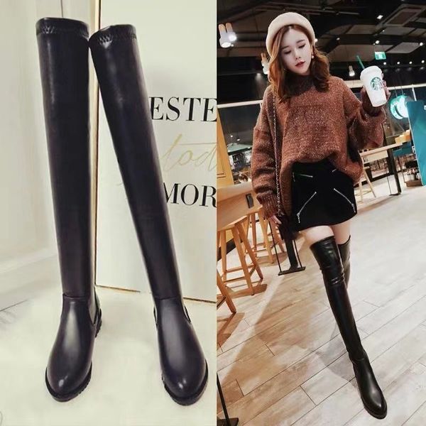 2020 women's pu leather over-the-knee thin flat-bottomed low-mid-heeled over-the-knee long high-barrel elastic boots, Black
2020 women's pu leather over-the-knee thin flat-bottomed low-mid-heeled over-the-knee long high-barrel elastic boots, Black