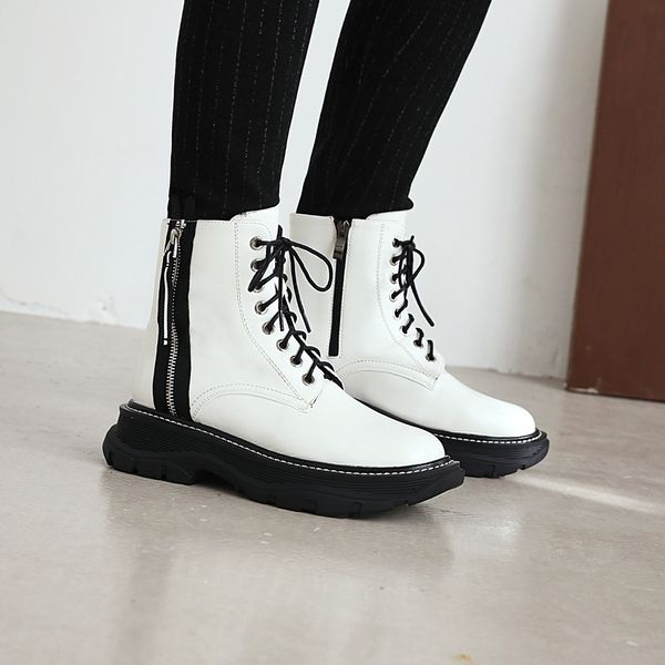 women ankle patent leather shoes platform side heels simple fashion zippers and versatile thick boots xq9b, Black
women ankle patent leather shoes platform side heels simple fashion zippers and versatile thick boots xq9b, Black