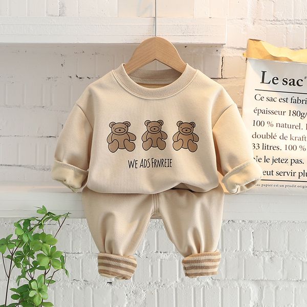 

New Spring Autumn 2PCS Girls Clothes Set Cartoon Bear Sweater Sweatshirts Cotton Pants Baby Boys Clothing Set, Gray