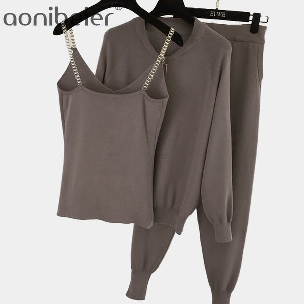 aonibeier 3 piece knitted sets 2021 zipper sweater coat pants and cami women casual outfits knitwear female streetwear q1219, Black;white
aonibeier 3 piece knitted sets 2021 zipper sweater coat pants and cami women casual outfits knitwear female streetwear q1219, Black;white