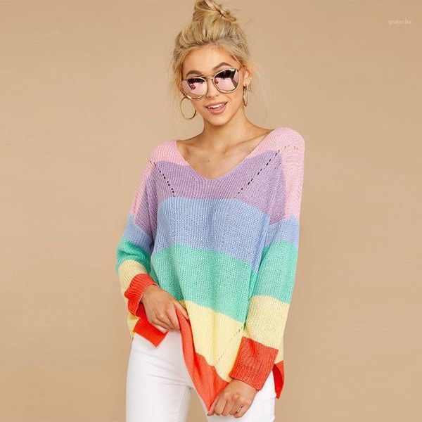 womens leisure knitting loose jumper rainbow hit color printing v-neck long-sleeve sweater1, White;black
womens leisure knitting loose jumper rainbow hit color printing v-neck long-sleeve sweater1, White;black