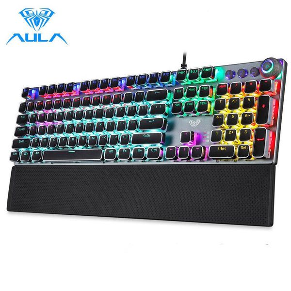 

aula gaming mechanical keyboard retro square glowing keycaps backlit usb wired 104 anti-ghosting gaming keyboard for pc laptop