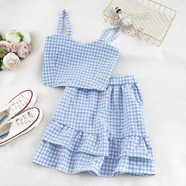 women two pieces outfits elastic plaid sets spaghetti and skirts flounce hem loose skirts female 2020 summer sets for women1, Gray
women two pieces outfits elastic plaid sets spaghetti and skirts flounce hem loose skirts female 2020 summer sets for women1, Gray