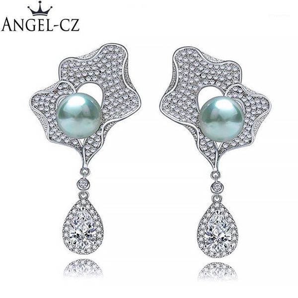 angelcz black pearl jewelry with bling tear drop cubic zircon crystal long bridal dangling earrings for women ae0661, Silver
angelcz black pearl jewelry with bling tear drop cubic zircon crystal long bridal dangling earrings for women ae0661, Silver