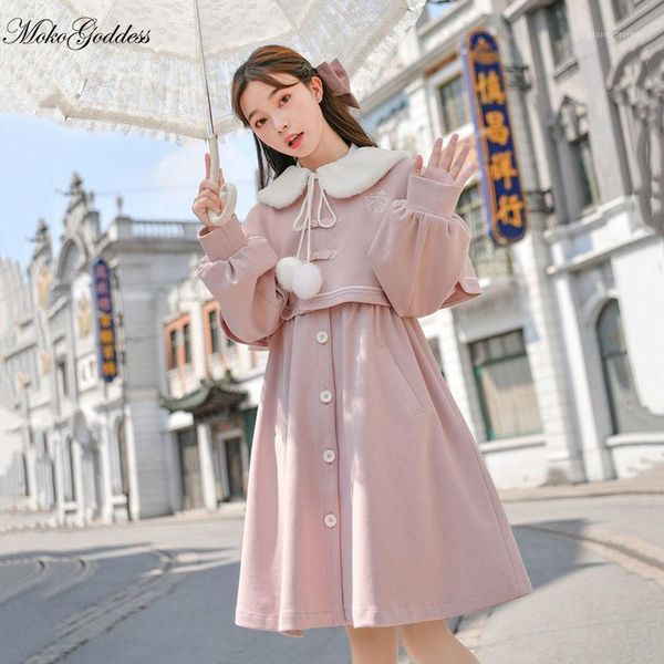women's wool & blends autumn artificial coat women japanese sweet soft girl cute doll collar fur ball lace up fake two veste femme mant, Black
women's wool & blends autumn artificial coat women japanese sweet soft girl cute doll collar fur ball lace up fake two veste femme mant, Black