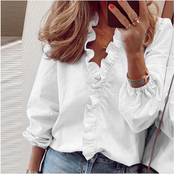 blouse shirts office lady 2020 spring summer print long sleeve ruffle women blouses v neck pullover, White
blouse shirts office lady 2020 spring summer print long sleeve ruffle women blouses v neck pullover, White
