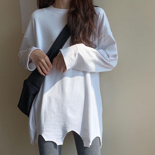 oversize t-shirt women solid color o-neck long sleeve elastic basic long tee hole hem loose streetwear wild 2020 autumn, White
oversize t-shirt women solid color o-neck long sleeve elastic basic long tee hole hem loose streetwear wild 2020 autumn, White