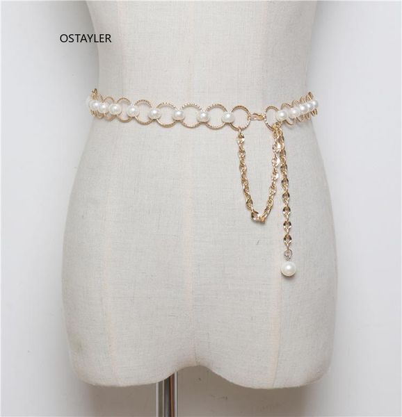 2020 японский стиль золотой белый жемчужный талия цепочка мода женщины летние платье металлические сплава талия цепные ремни, Black;brown