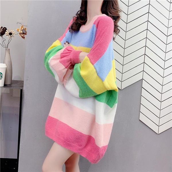 2020 autumn new loose crew neck pullover sweater rainbow striped long sleeve outerwear trendy, White;black
2020 autumn new loose crew neck pullover sweater rainbow striped long sleeve outerwear trendy, White;black