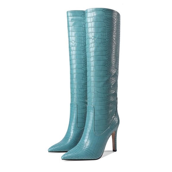 2021 younger women at knee-high-quality women's shoes winter high heels to party long-size boots anwk, Black