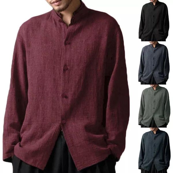 men's casual shirts 2021 men shirt chi linen chinese style traditional vintage plus size coat stand collar, White;black
men's casual shirts 2021 men shirt chi linen chinese style traditional vintage plus size coat stand collar, White;black