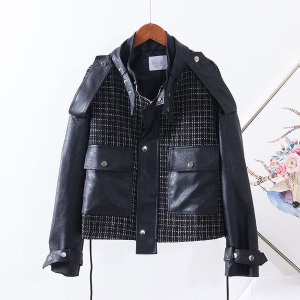 elegant pu patchwork korean loose women jacket streetwear modis stand collar outwear 2021 autumn new arrival, Black;brown
elegant pu patchwork korean loose women jacket streetwear modis stand collar outwear 2021 autumn new arrival, Black;brown