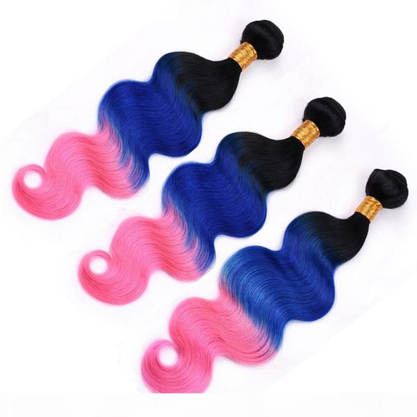 #1b blue pink ombre brazilian human hair bundles 3pcs body wave dark roots 3tone ombre human hair weaves extensions double wefts 10-30, Black 
#1b blue pink ombre brazilian human hair bundles 3pcs body wave dark roots 3tone ombre human hair weaves extensions double wefts 10-30, Black