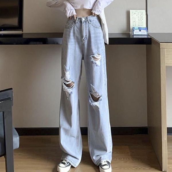 women's jeans women denim hole high waist wide leg femme mopping trousers ripped for vaqueros de mujer, Blue
women's jeans women denim hole high waist wide leg femme mopping trousers ripped for vaqueros de mujer, Blue