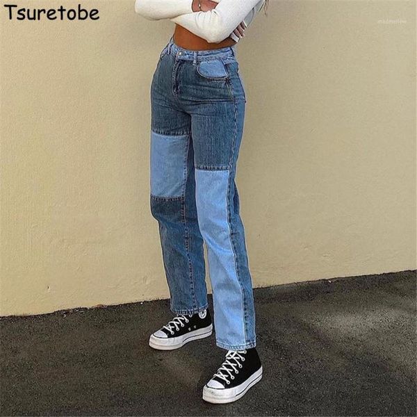 women's jeans tsuretobe patchwork streetwear women y2k pants high waist baggy 2021 fashion straight casual mom1, Blue
women's jeans tsuretobe patchwork streetwear women y2k pants high waist baggy 2021 fashion straight casual mom1, Blue