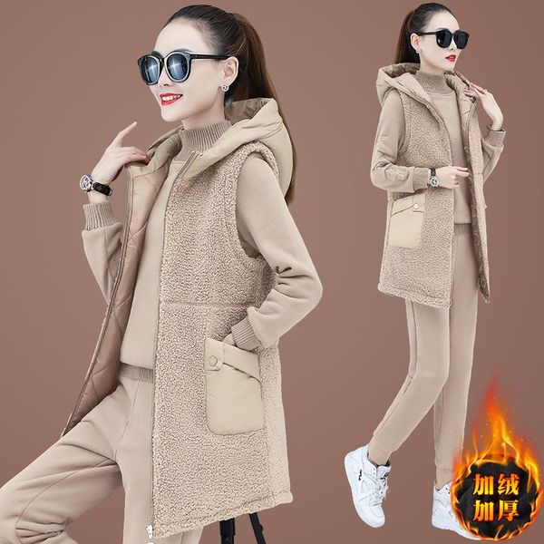 3pcs winter thick fleece women sportswear tracksuit warm hoodie running jogger outfit casual set sport suit sweatshirt+coat+pant, Black;blue
3pcs winter thick fleece women sportswear tracksuit warm hoodie running jogger outfit casual set sport suit sweatshirt+coat+pant, Black;blue