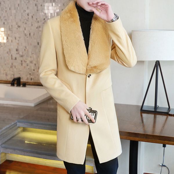 2020 men's autumn new wool medium length jacket with fur collar long thick coat wide hombre dngs, Black;brown
2020 men's autumn new wool medium length jacket with fur collar long thick coat wide hombre dngs, Black;brown